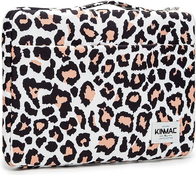 Kinmac 360deg Protective Water Resistant Laptop Case Bag Sleeve with Handle (Leopard-Pink, 12 inch-13.3 inch)
