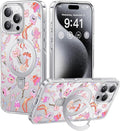 CASEKOO Floral Series [ArtCollab x Leah Han] Floral Jellyfish for iPhone 16 Pro Max Case with Magnetic Ring Stand [Compatible with MagSafe] [Military-Grade Protection] Clear Back, Soft Edge, for Women