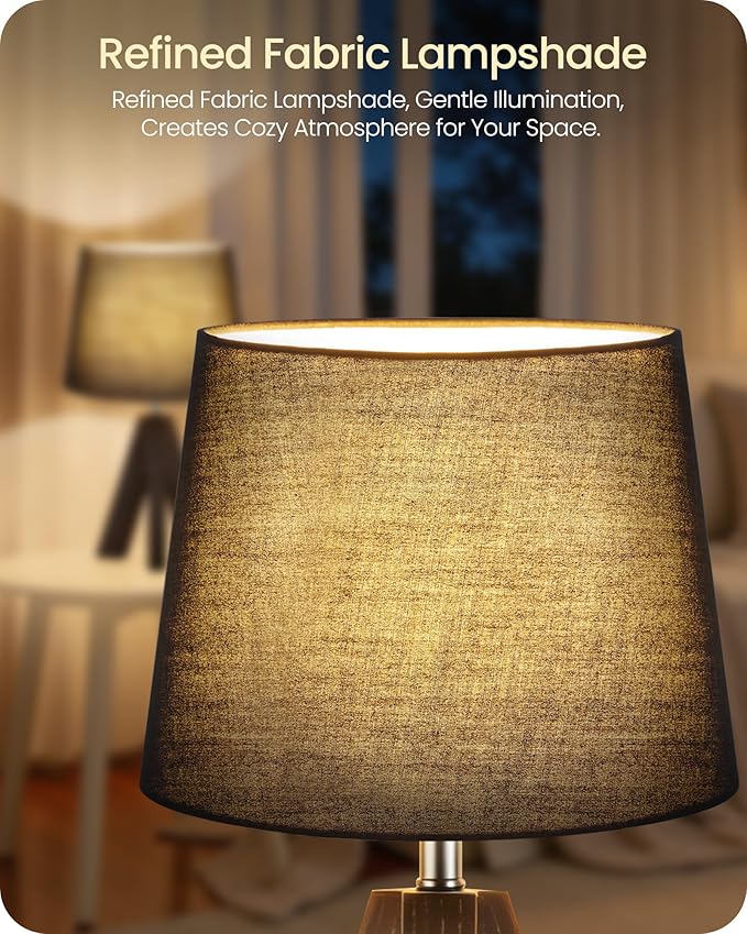 Tripod Table Lamp, 14.6" Small Bedside Lamp, Modern Nightstand Lamp with Black Shade & Dark Walnut Base, Boho Desk Lamp for Bedroom, Kids Room, Living Room, Study, E26 Socket, VB51TL05