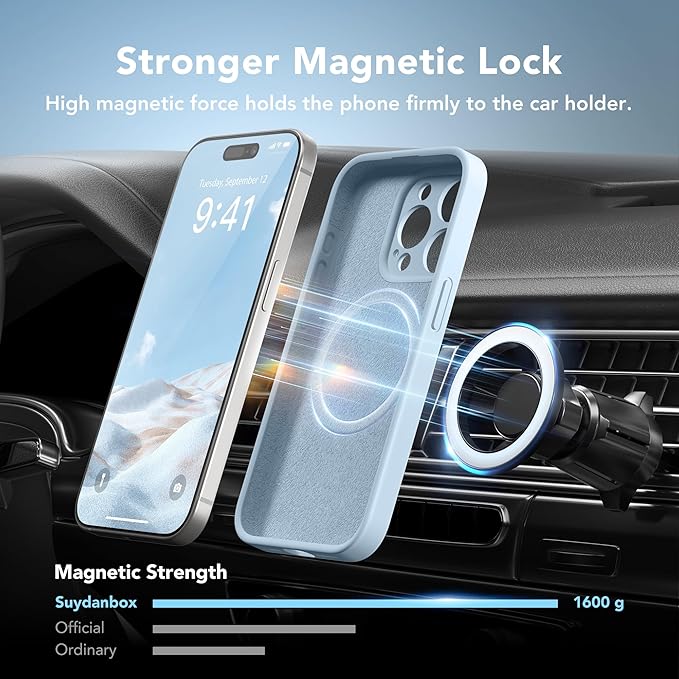 Magnetic for iPhone 14 Pro Case, Compatible with MagSafe, [Full Camera Protection][Screen Protector] Silicone Shockproof Protective Phone Case for iPhone 14 Pro 6.1", Light Blue