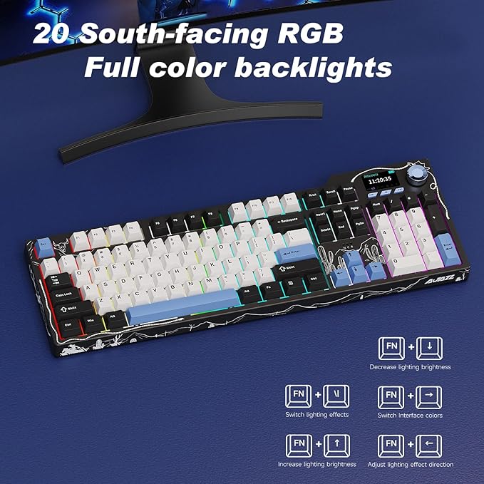 DAIDAI×AJAZZ AK35I V3 Full Size Hot Swap Mechanical Gaming Keyboard with Screen & Knob 2.4G/BT/USB-C Gasket Keyboard FR4 Plate 8000mAh Battery South Facing LED RGB (Avocado Axis)