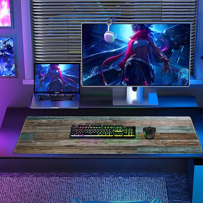 Galdas Gaming Mouse Pad Vintage Wood Grain Pattern XXL XL Large Mouse Pad Mat Long Extended Mousepad Desk Pad Non-Slip Rubber Mice Pads Stitched Edges Thin Pad (31.5x11.8x0.12Inch)
