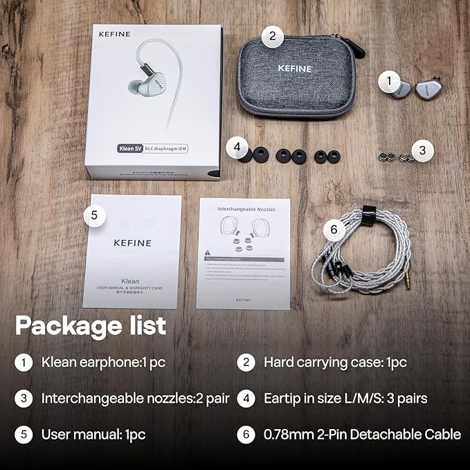 Linsoul Kefine Klean in Ear Monitor,10mm DLC Diaphragm Dynamic Driver HiFi Earphones,Wired Gaming Earbuds,Replaceable Nozzles,Detachable Silver-Plated Cable for Audiophile (with Mic Type-C, Silver)
