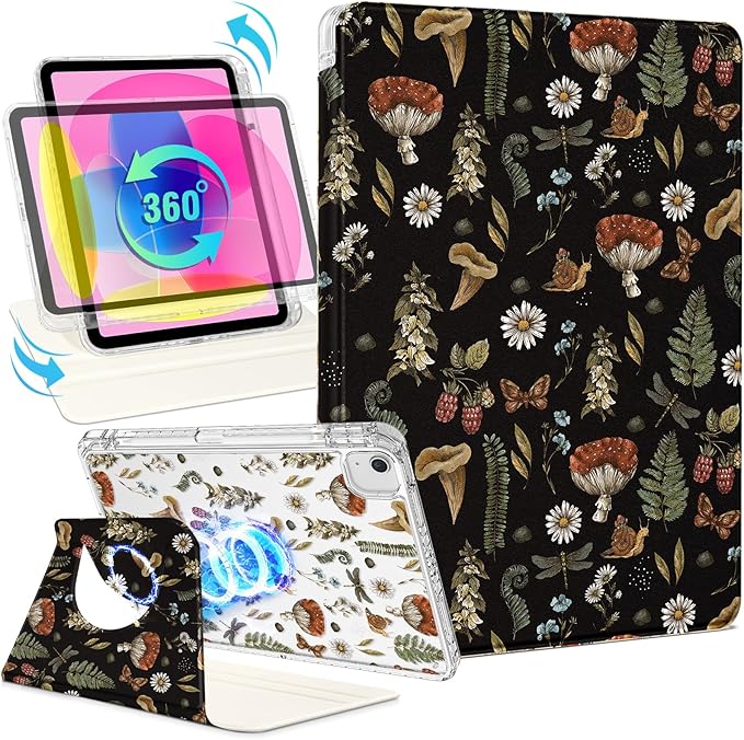 Shorogyt for iPad Air 11 Inch Case (Air M4 2026, 8th Gen/M3 2025/M2)/Air 5th Generation 2022/Air 4th Gen 2020/Pro 11 Inch Case Magnetic Stand for Women - Cute 360 Degree Rotating Covers Girls Plant