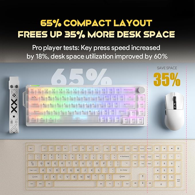 68% Gaming Mechanical Keyboard with RGB Backlit Wired Volume Knob Keyboard Gasket Mount with PBT Keycaps,8000 Hz Polling Rate, Hall Effect Cream Switches, Hot-Swap, for FPS Games (Cream White)