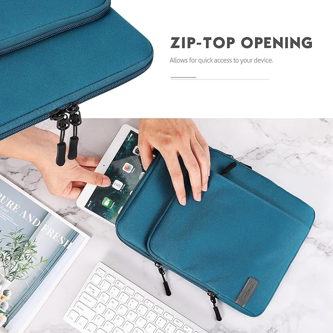MoKo 9-11 Inch Tablet Sleeve Bag Carrying Case with Storage Pockets Fits New 11-inch iPad Air M4 2026/iPad Pro M5, iPad Pro/A16 11, iPad Air 5/4th 10.9, iPad 9/8th 10.2, Tab S8/S9 11,Peacock Blue