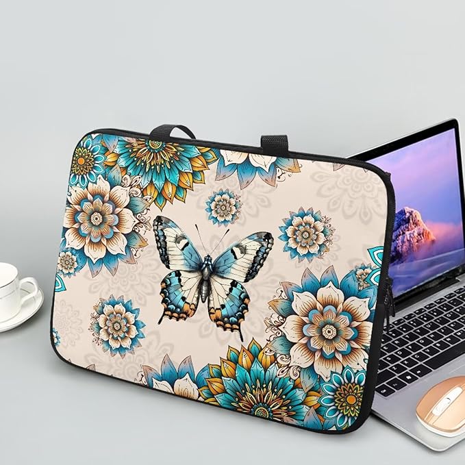 Bohemia Butterfly 17 Inch Laptop Sleeve, Laptop Cover Computer Bag Tablet Carrying Case with Handle Tote Bags Notebook Handbag Messenger Briefcase for Travel/Business/School/Work