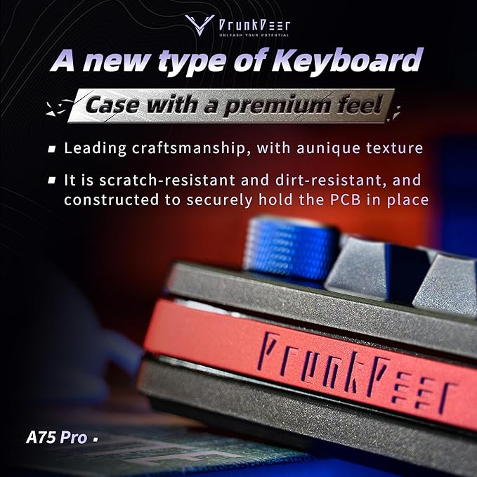 DrunkDeer A75 Pro Magnetic Switch Keyboard Rapid Trigger Mechanical Gaming Keyboard Adjustable Actuation Hall Switches PBT Keycap RGB Compact TKL 82Keys USB Wired with Knob