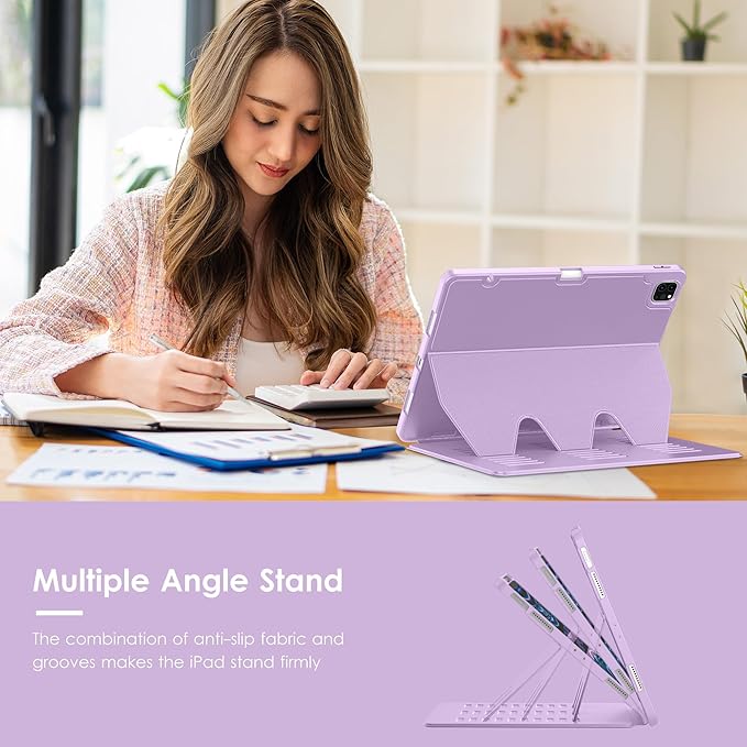 VIKESI Case for iPad Pro 12.9 6th / 5th / 4th / 3rd Generation Case 2022/2021/2020/2018,Multiple Angles Magnetic Stand Cover,Shockproof Soft Back,Pencil Holder,and Auto Sleep/Wake,Lilac