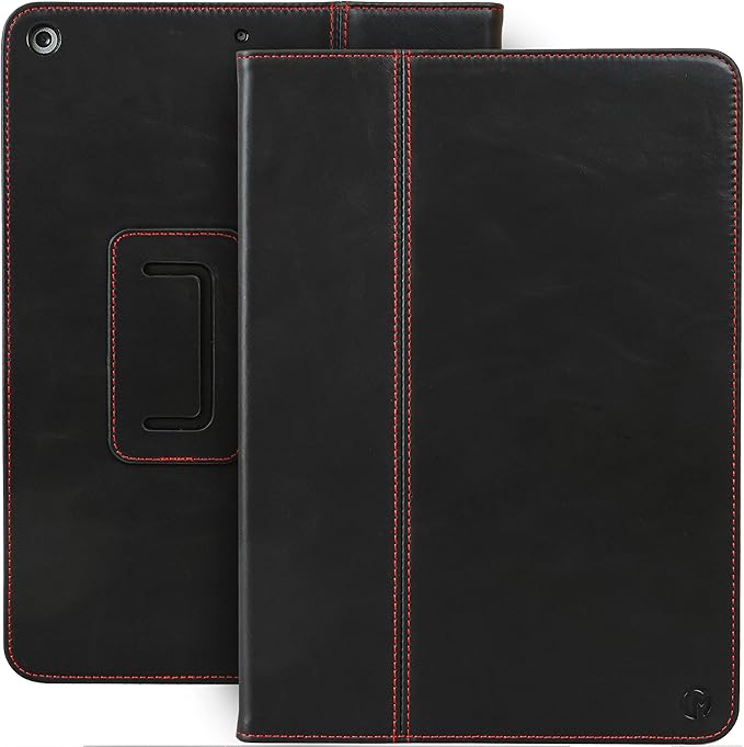Casemade Real Leather Case Compatible with iPad 10.2” 7th/8th/9th Gen (2019/2020/2021) - Full-Grain Leather Cover, Auto Sleep/Wake, Dual Stand Position (Black)