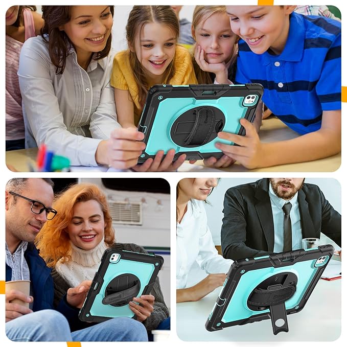 timecity Case for iPad Pro 13 Inch M5 2025 / M4 2024, 360° Rotating Stand, Pencil Holder & Wireless Charging, Shockproof with Screen Protector & Shoulder Strap - for Designers & Professionals, Blue