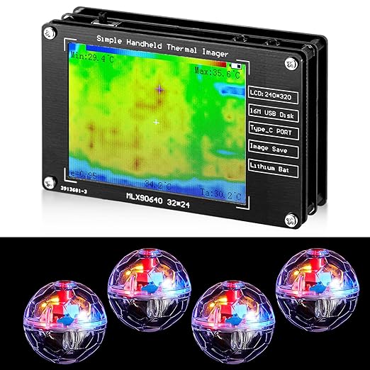 Kanayu 1 Pack Infrared Thermal Imager with 4 Ghost Hunting Cat Ball Portable Equipment Thermal Camera LED Motion Light up Cat Ball Activated Interactive Cat Toy Balls for Ghost Hunting