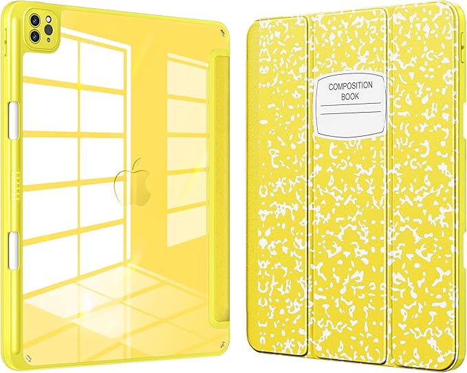 VIKESI for iPad Pro 11 Inch 4th/3rd/2nd/1st Generation Case, iPad Air 11-inch / 5th / 4th Generation Case with Clear Back,Pencil Holder,Auto Sleep/Wake,Camera Protection,Yellow Book