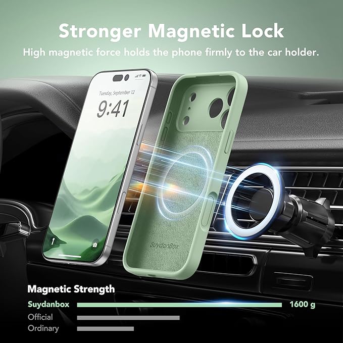 Magnetic for iPhone 17 Pro Case, Compatible with MagSafe, [Full Camera Protection][Screen Protector] Silicone Shockproof Protective Phone Case for iPhone 17 Pro 6.3", Light Cyan