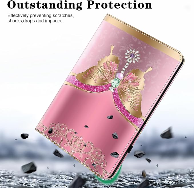Case for iPad (A16) 11th Generation 11 Inch (2025), iPad 10th Generation 10.9 Inch (2022), Multi-Angle Viewing PU Leather Case with Elastic Band, Pencil Holder & Card Slots-Pink Butterfly