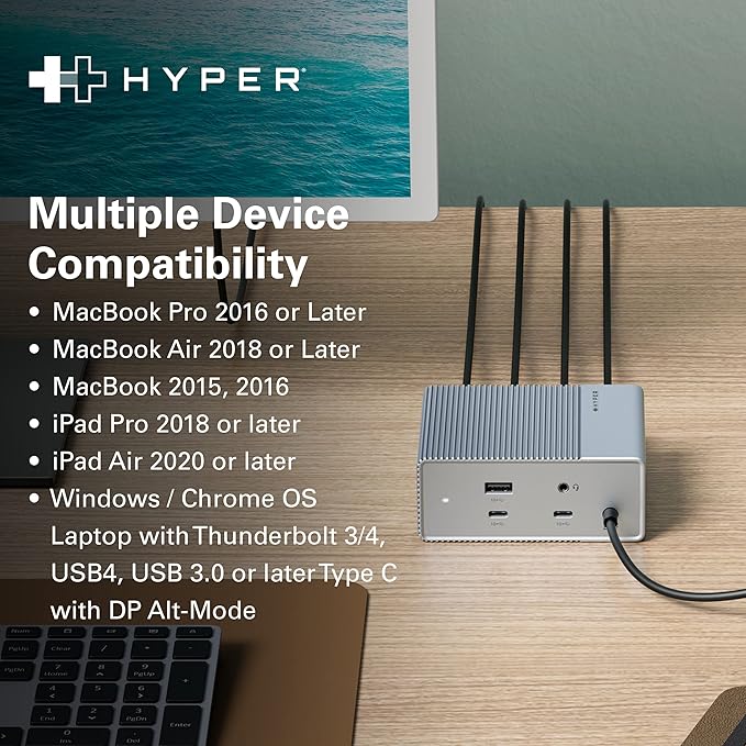 HyperDrive USB-C & Thunderbolt 4 GEN2 12-in-1 Docking Station, 100W PD for MacBook Pro/Air, iPad, PC, 4K USB C Triple Display, 10Gbps, Gigabit Ethernet
