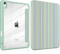 Case for iPad Air 11 inch M4 2026 M3 2025 M2 2024 Release with Pencil Holder - Aesthetic Cute Preppy Design Trifold Cover with Soft TPU Bumper Clear Back Auto Sleep/Wake for Girls, Lines Green