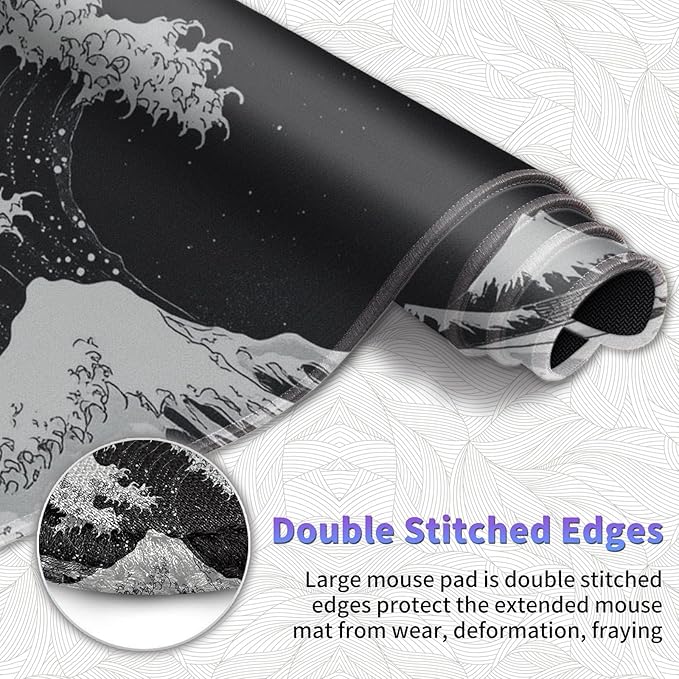 Large Mouse Pad, Desk Mat, XL Gaming Keyboard Mat, Non-Slip Rubber Base, Full Extended Mousepad for Gaming Office Home, 31.5 X 11.8 Inch, Japanese Sea Wave