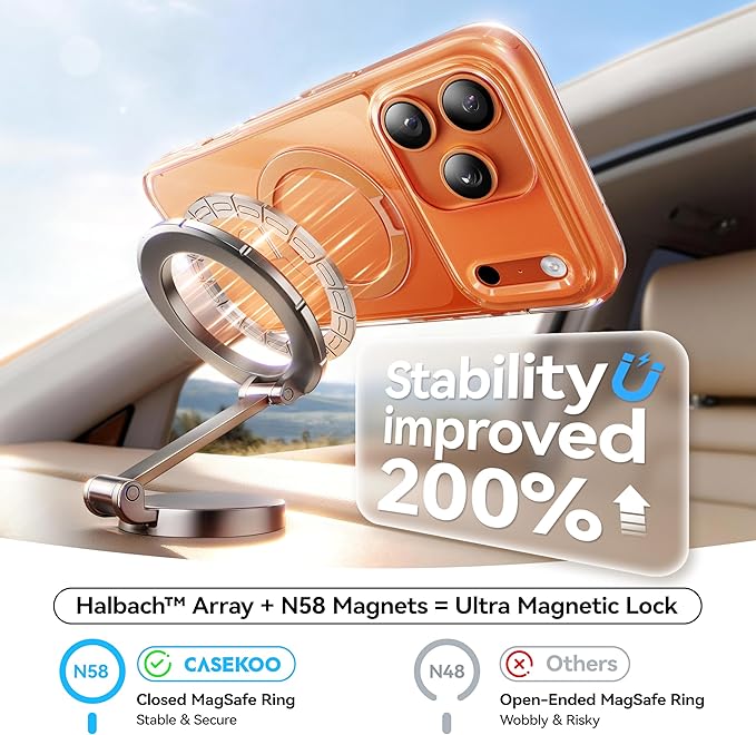 CASEKOO Official Cosmic Orange for iPhone 17 Pro Max Case with Ultra Magnetic Stand, Fit for MagSafe, 17FT Military Grade Protection, Transparent Slim Cover for iPhone 17 Pro Max 6.9'', Orange