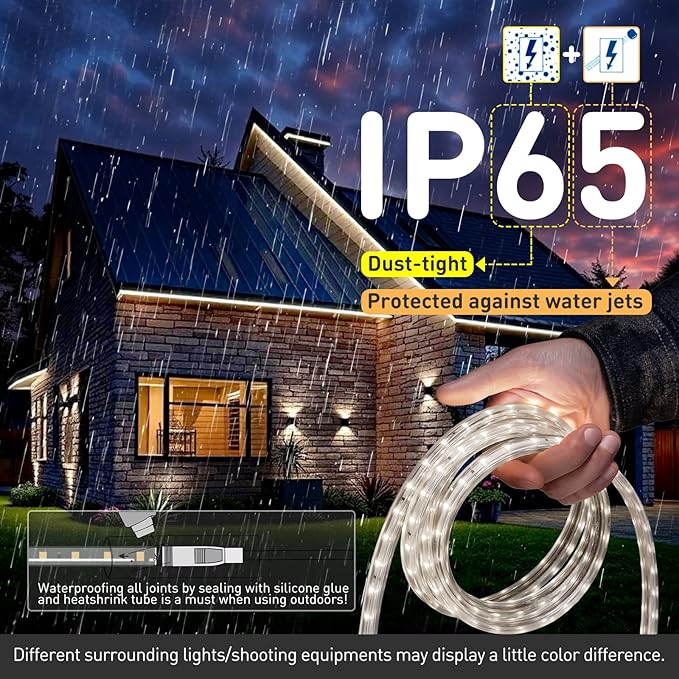 Shine Decor LED Strip Light Easy Connectable, 6000K Cool White Cold Resist Weatherproof Plug-in for Indoor Outdoor, 101 LM/FT Dimmable Bright Eco Rope Lighting 16.4FT, 120V Whole Set ETL Listed