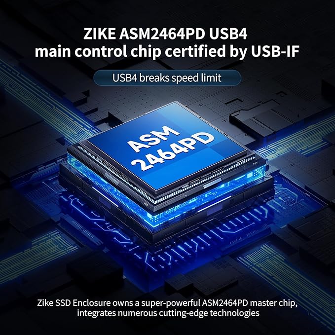 ZIKE ZikeDrive Z666 40Gbps M.2 NVMe SSD Enclosure USB 4.0 up to 3811MB/s Aluminum Case, Compatible with Thunderbolt 4 M.2 M-Key 2280, USB 4 USB 3.2 Gen2/Gen1 PCI-E Gen 4x4 Tool-Free Installation