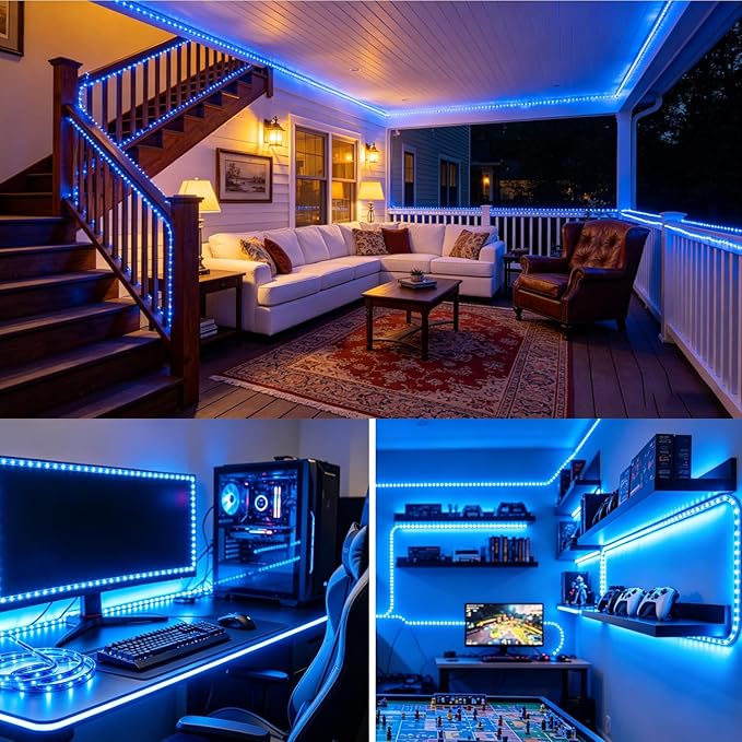 LED Rope Lights, 33Feet Blue Flat Flexible Strip Light, Plug in Novelty Lighting, Connectable and Waterproof for Home Christmas Holiday Garden Patio Party Decoration