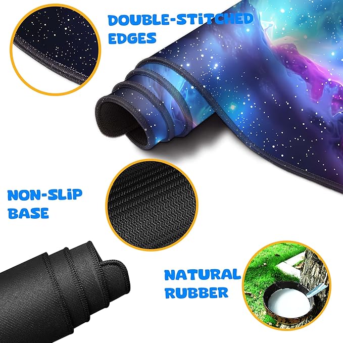 4-Piece Extended Large Mouse Pad Set for Women Men with Galaxy Design Includes 35.4 x 15.7 XXL Large Mouse Pad Keyboard Wrist Rest Mouse Wrist Support and Coaster for Office Home