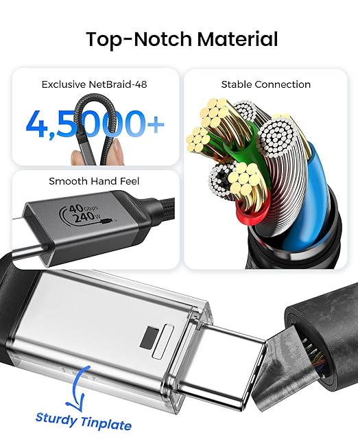 Silkland USB 4 for Thunderbolt 4 Cable [USB-IF Certified], 40Gbps Data Sync, 240W PD 3.1, 8K/5K@60Hz, USB C Thunderbolt Cable 4FT/1.2M, Compatible for MacBook, iPhone 17/16, SSD, Docking, eGPU,Monitor