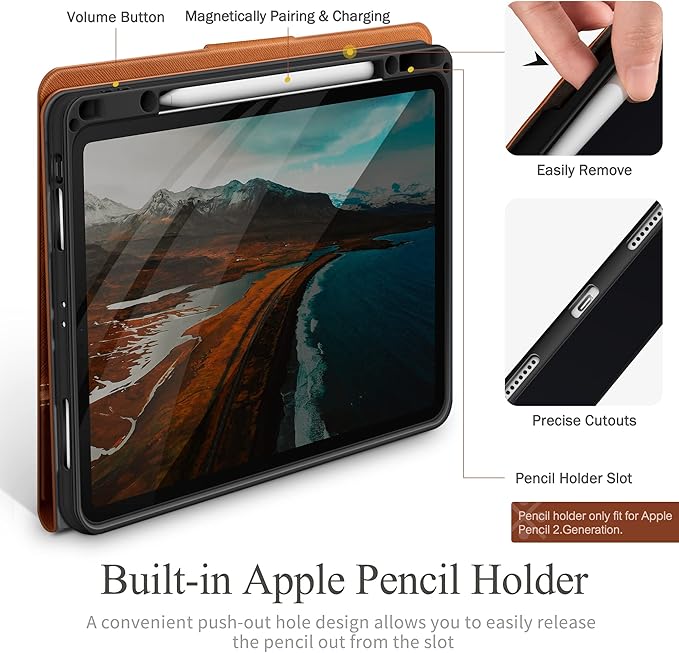 KingBlanc for iPad Pro 12.9 Case 6th/5th/4th/3rd Generation (2022/2021/2020) with Pencil Holder, PU Leather Smart Stand Cover, Auto Sleep/Wake, Apple Pencil2 Charging, Multi-Angle for Typing, Brown