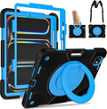 Andnary Case for iPad Pro 11 Inch M4 2024/M5 2025 Case, Heavy Duty Shockproof Cover with Screen Protector/360° Rotate Stand/Shoulder Strap/Pencil Holde (Black+Blue, iPad Pro M4/M5 11 inch)