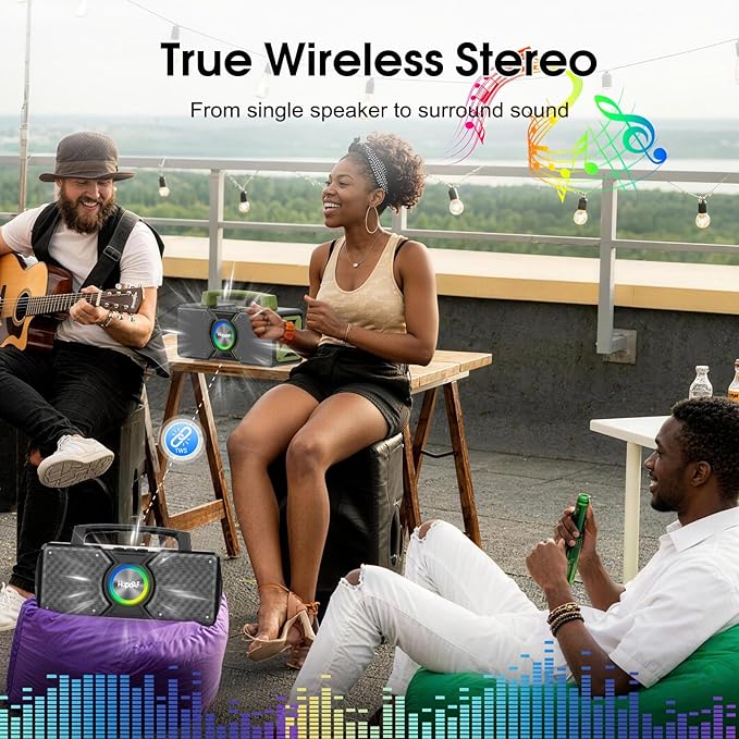 Hupoaf Speakers Bluetooth Wireless,160W Max Loud Bass Outdoor Speaker, IPX7 Waterproof, Boombox Sound, All Day Battery, Wireless TWS Pairing Speaks Portable for Party, Outsides, Beach,Garage