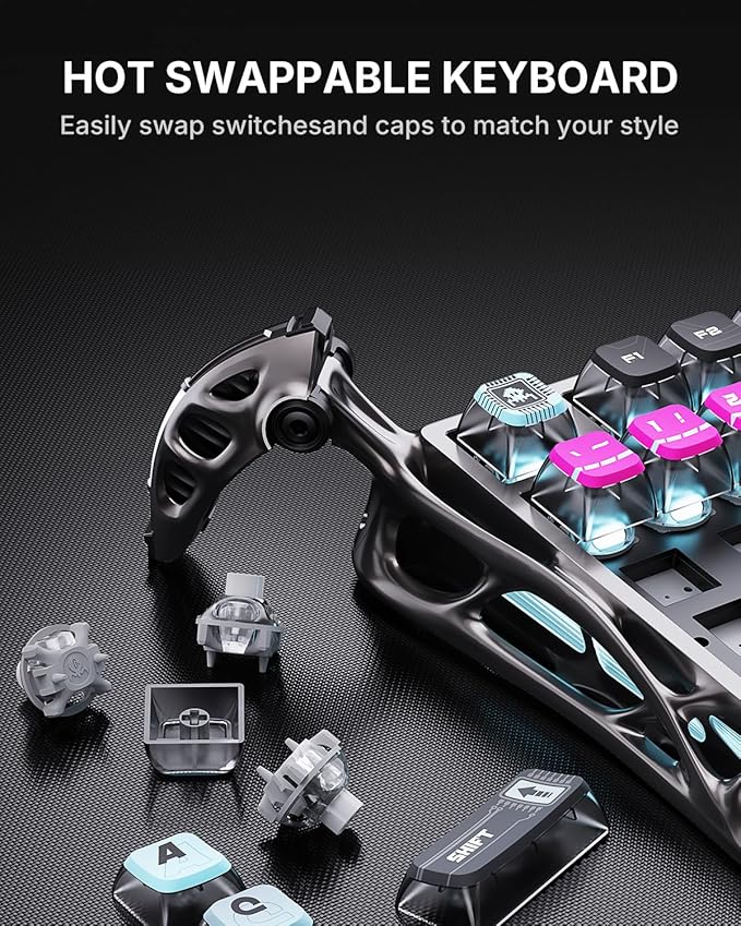 GravaStar Mercury V75 Pro HE Keyboard – 75% Layout Gaming Keyboard, Hall‑Effect Magnetic Switches, Only Wired, Hot‑Swappable, 8000 Hz Polling, Dual‑Zone RGB, Semi‑Aluminum Frame with Cyberpunk