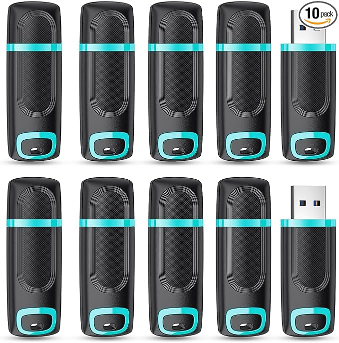 RAOYI 10 PCS 16GB USB 2.0 Flash Drive Thumb Drive Memory Stick Jump Drive Zip Drive for Data Storage and Backup (10 Pack, Cyan)