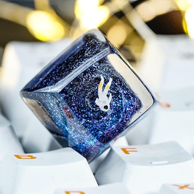 Cool Blue Galaxy Astronaut Artisan Keycap R1 SA Profile Custom Astronauts Keycaps 1U ESC Handmade Resin Gaming Space Explorer Key Cap Cherry MX Switch Compatible Mechanical Keyboard Space Lover Gift