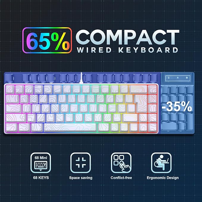 Snpurdiri 65% Wired Gaming Keyboard, 68 Keys RGB Backlit Ultra-Compact Small Gaming Keyboard, for PC/Mac Gamer, Typist, Travel, Easy to Carry on Business Trip White