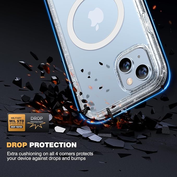 Diaclara Magnetic Designed for iPhone 15 Case, Compatible with MagSafe Built-in Touch Sensitive Anti-Scratch Screen Protector, with Camera Lens Protector for iPhone 15 6.1" (Full Clear Glitter)