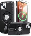 Butaiga for iPhone 14 /iPhone 13 Leather Case with Stand, Anti-Slip Grip Ring, Fits for MagSafe (Black, iPhone 14/13)