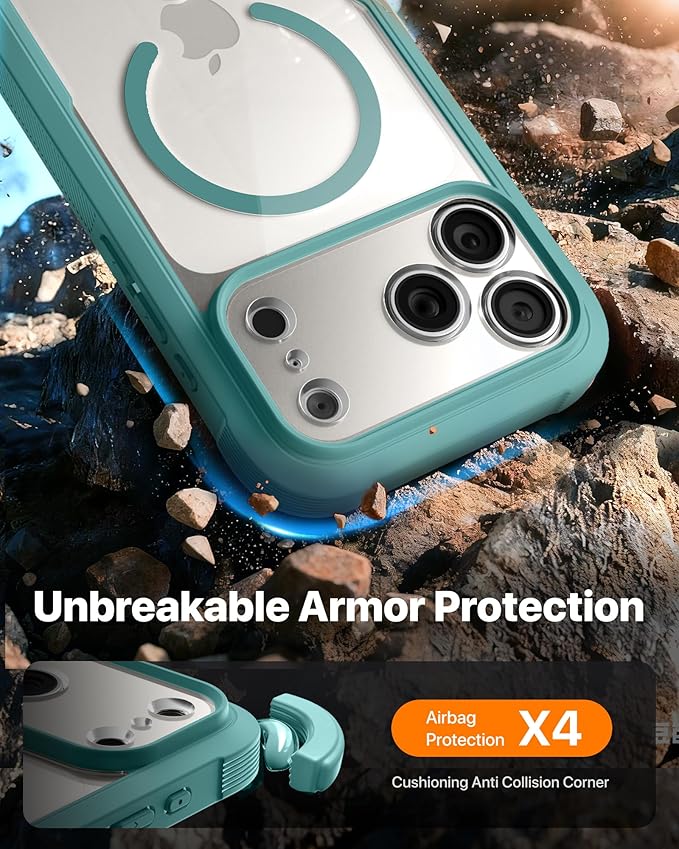 Diaclara Magnetic Designed for iPhone 17 Pro Max Case Full Body Bumper,[Compatible with MagSafe] Military Drop Proof Cover with Built-in Touch Sensitive Anti-Scratch Screen Protector,Green