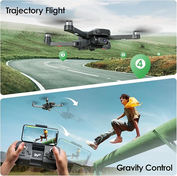 WeFone WF20 Drone with 1080P FPV Camera for Beginners, Foldable RC Quadcopter with Brushless Motor, Headless Mode, Adjustable Speed, One Key Take-off/Landing, Flight Path, 2 Batteries, Black