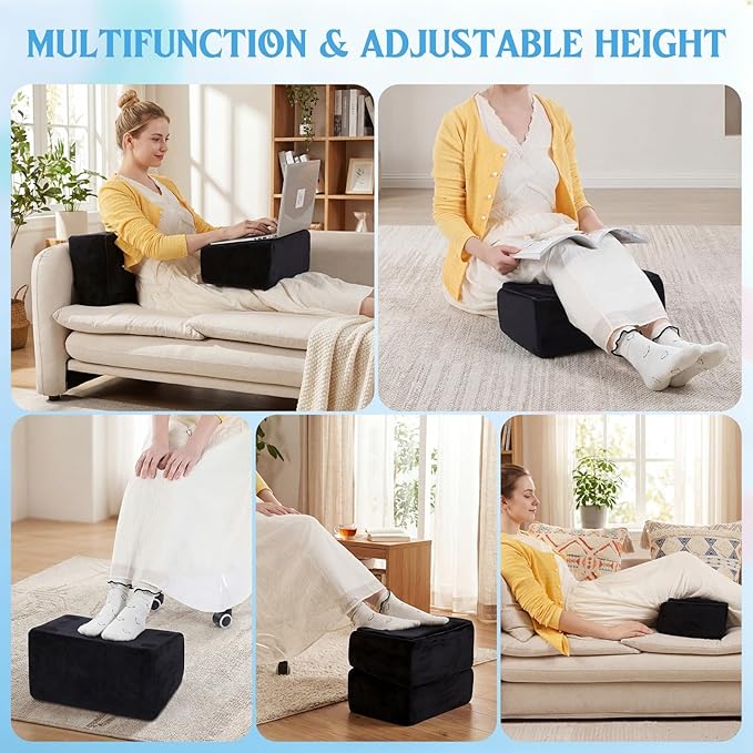 Novabright Foot Rest Under Desk, 3 Height Adjustable Ergonomic Foot Stool with Gel Textured Top and Cozy Pocket, Non-Slip Foam Footrest for Office Home Car(15" X 9" X 17.7",Parallel,Black)