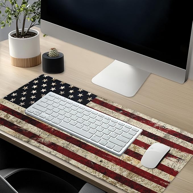 American Flag Mouse Pad Extended Large 35.4x15.7 in USA Flag Desk Mat Independence Day Large Mousepad XL Non-Slip Rubber Base Stitched Edge Gaming Mousepad PC Computer Desk Pad for Work Desktop