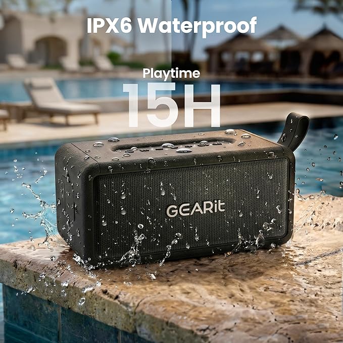 GEARit Portable Wireless Speaker | 40W Bluetooth Speaker V5.3 Deep Bass | IPX6 Waterproof TWS Pairing 15H Playtime Aux/USB/MicroSD for Camping Beach Party Garage RV Birthday Gifts