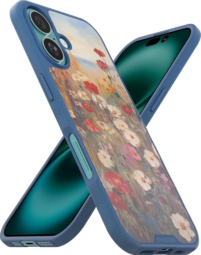 Smartish® iPhone 16 Magnetic Case - Gripmunk Compatible with MagSafe [Lightweight + Protective] Slim & Thin Grip Cover with Microfiber Lining for Apple iPhone 16 - Wildflower Fields