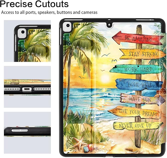 Vimorco for iPad 9th/8th/7th Generation Case 10.2 Inch, for iPad Pro 10.5 Inch Case Pencil Holder/4 Viewing Stands/Typing Stand/Slim for iPad Air 3rd Generation Cases, Beach View Path