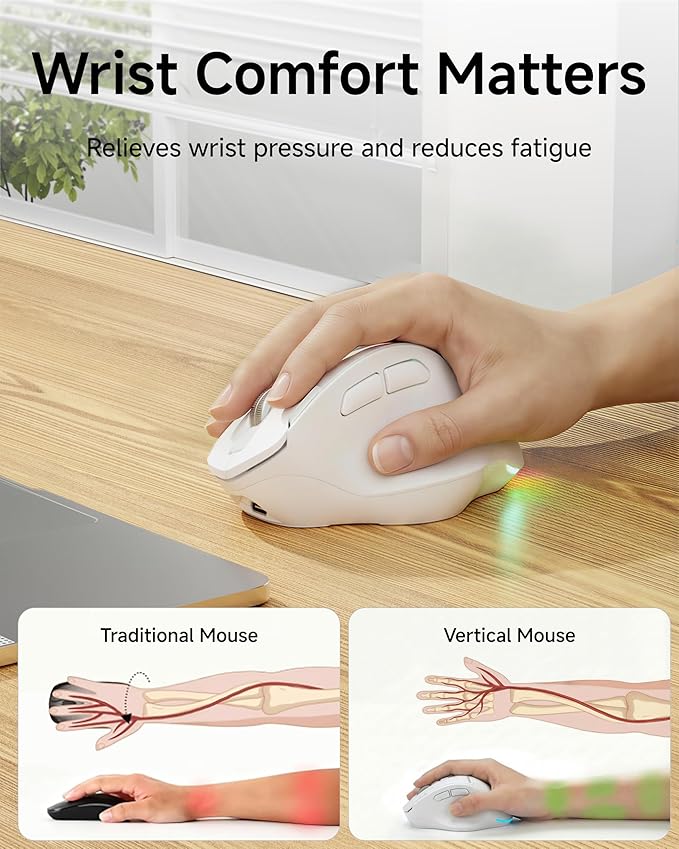 EWEADN C2 Ergonomic Wireless Mouse, 2.4G & Bluetooth Mouse for Laptop, Silent Click Dul-Mode Rechargeable Computer Mouse, 5 DPI Levels Optical Mice with RGB for Laptop, PC, Mac, Windows - Black