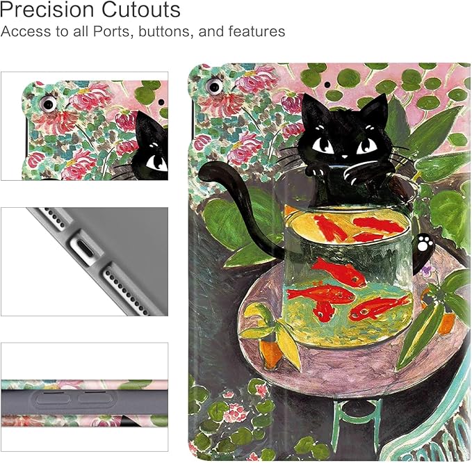 Vimorco iPad 9th Generation Case, iPad 7th/8th Generation Case for iPad 10.2 Cover, Auto Sleep/Wake, iPadcase 9th Generation Cover Multi-Angle View, Goldfish Black Cat