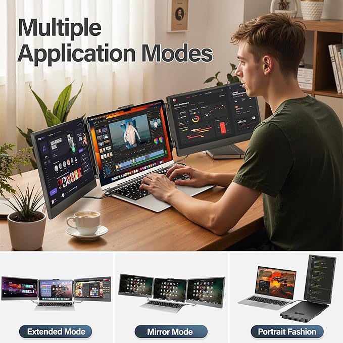 CIDETTY Laptop Screen Extender, 14'' FHD 1080P IPS Ultra-Thin Dual/Triple Monitor Display, HDMI/USB-C Plug-Play Portable Monitor for Laptop, Built-in Speakers(Mac, Win, Android)