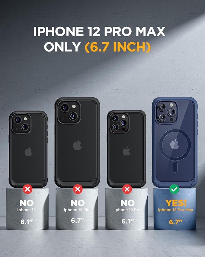 Miracase Magnetic for iPhone 12 Pro Max Case [Compatible with MagSafe] Full-Body Phone case with Built-in Glass Screen Protector& Camera Protector, Military Drop Proof 12 Pro Max Cover, Blue