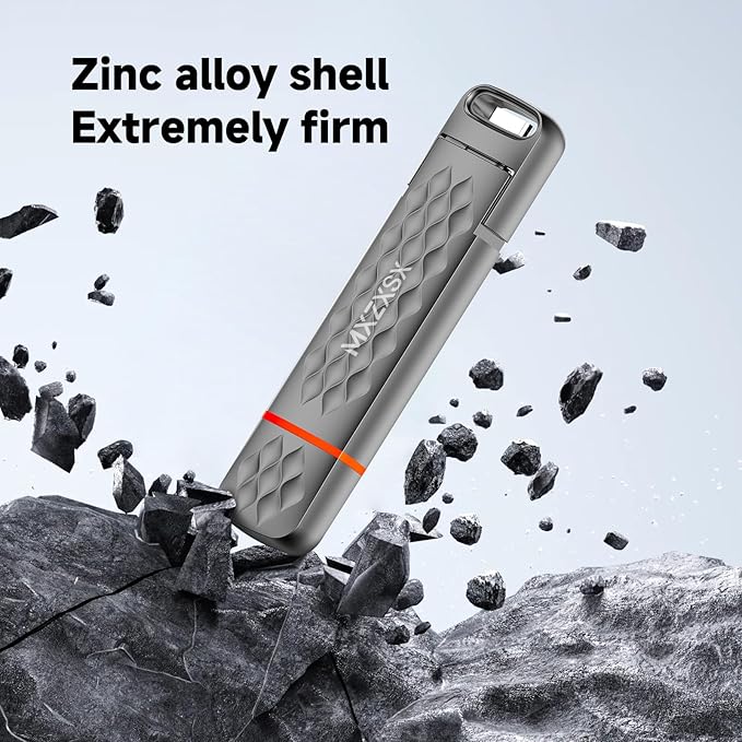 128GB USB Flash Drive,Up to 550MB/s External SSD Thumb Drive, USB 3.2 + Type C, for iPhone15/16/17, Android Phone, PS4/PS5/MacBook/iPad/SmartTV, Zinc Alloy Body