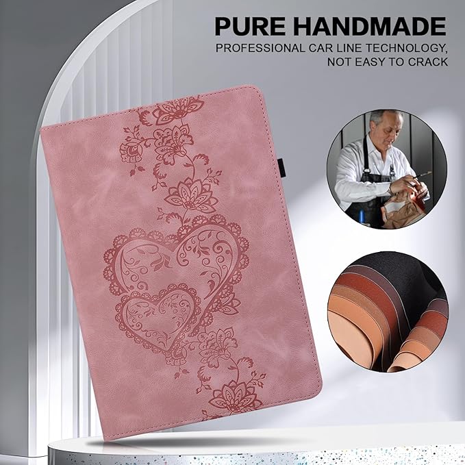 Case for iPad mini 7 2024 (A17 Pro) / 6 2021, iPad mini 7th/6th Generation Case 8.3 inch, Embossed PU Leather Stand Cover with Card Slots, Pink